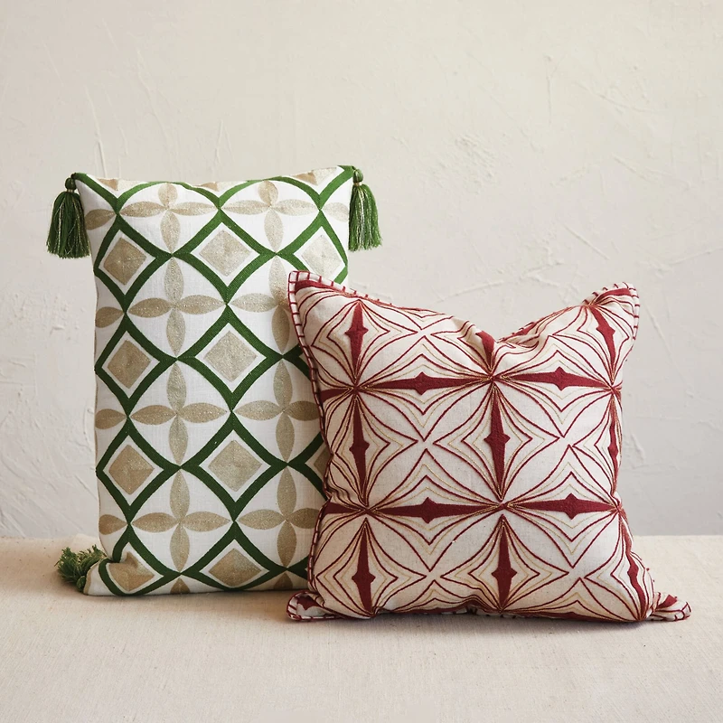 Hello Honey® 18" Cream & Burgundy Embroidered Accent Pillow