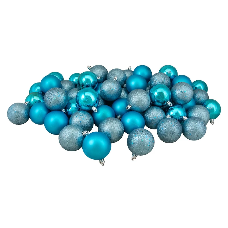 60ct Shatterproof Turquoise Blue 4-Finish Ball Ornaments