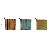 Hello Honey® Multi-Tone Cotton Crocheted Pot Holders with Leather Loop Set