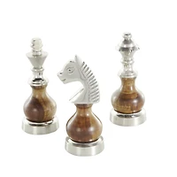 6" Silver Aluminum Metal Chess Sculpture with Round Wood Centers, 3ct.