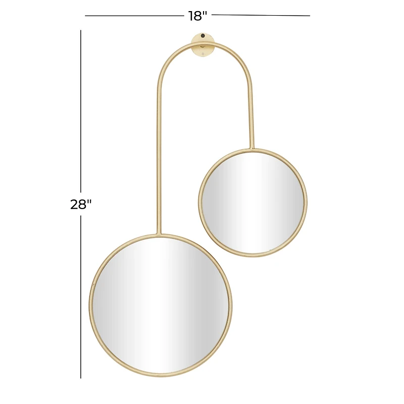 Gold Metal Modern Wall Mirror, Set of  28" x 18" x 1"