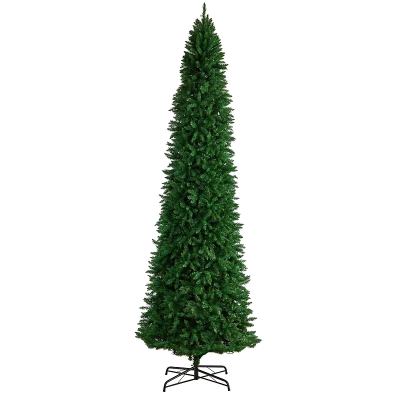 12ft. Pre-Lit Slim Green Mountain Pine Artificial Christmas Tree, Clear LED Lights