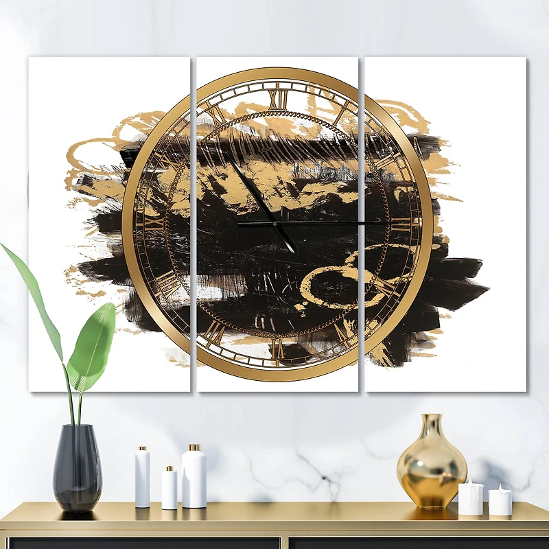 Designart 'Gold And Black Drift Ii Modern Multipanel Wall Clock