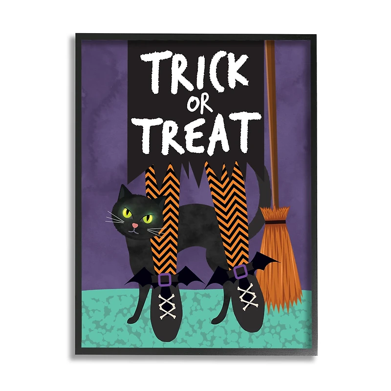 Stupell Industries Trick or Treat Cat & Witch Framed Giclee Art