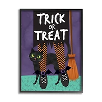 Stupell Industries Trick or Treat Cat & Witch Framed Giclee Art