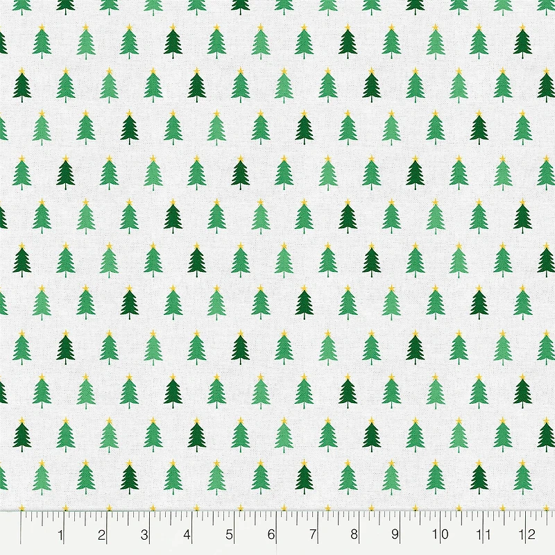 Fabric Editions White Oh Christmas Tree Cotton Fabric