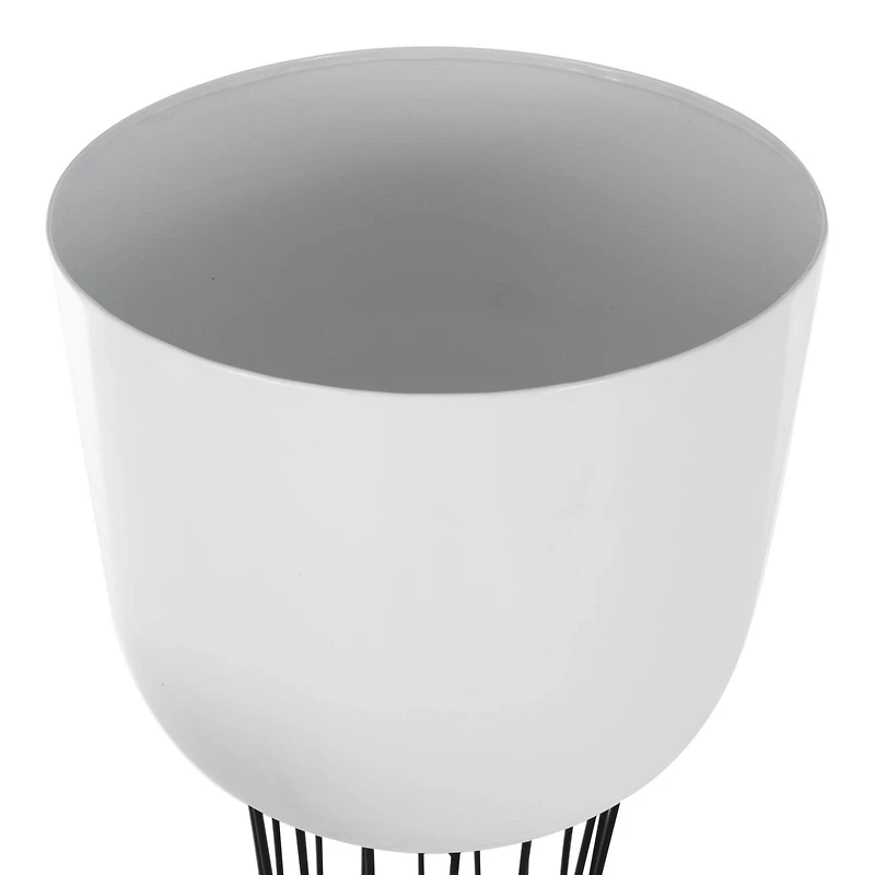 White Metal Planter with Black Hourglass Stands Set