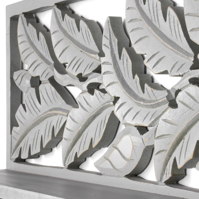 30" Dove Gray Hand-Carved Floating Wall Shelf
