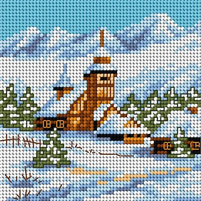 Orchidea Winter Landscape with Church Gobelin Canvas Cross Stitch Kit