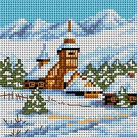 Orchidea Winter Landscape with Church Gobelin Canvas Cross Stitch Kit