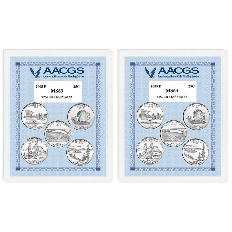 2005P & 2005D Statehood Quarters Graded MS63 Brilliant Uncirculated 