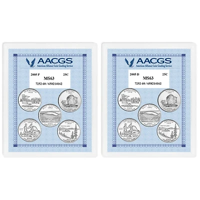 2005P & 2005D Statehood Quarters Graded MS63 Brilliant Uncirculated 