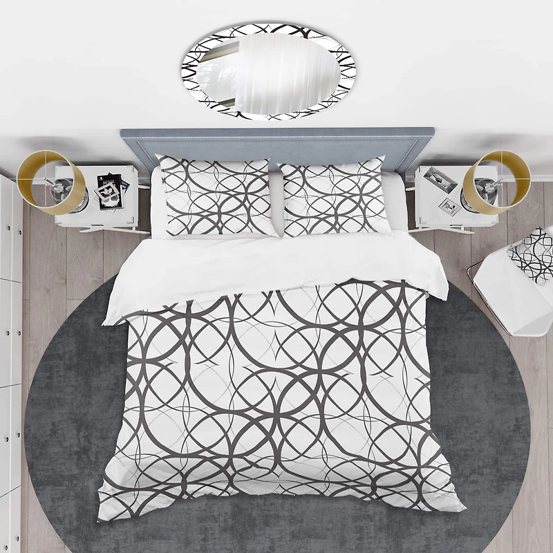 Designart 'Monochrome Geometric Pattern' Mid-Century Duvet Cover Set