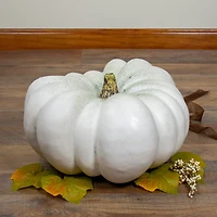 14" White Flat Round Pumpkin Tabletop Décor