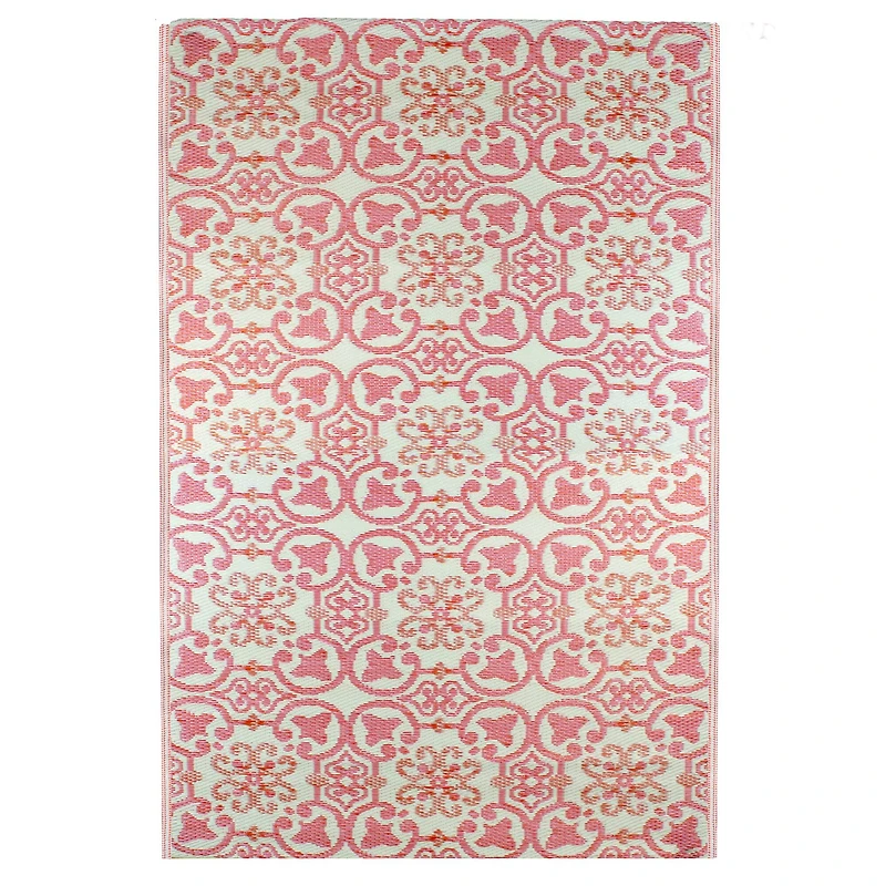 Pink & Cream Floral Design Rectangular Outdoor Area Rug, 4ft. x 6ft.