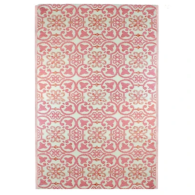 Pink & Cream Floral Design Rectangular Outdoor Area Rug, 4ft. x 6ft.