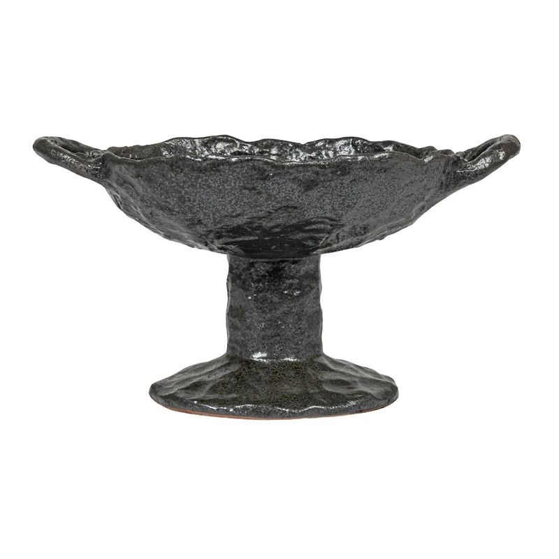 Hello Honey® 9.5" Black Stoneware Footed Plate with Handles & Reactive Glaze