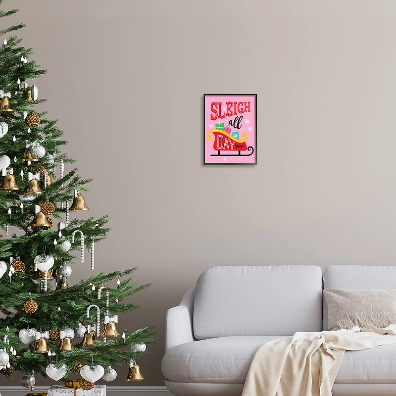 Stupell Industries Sleigh All Day Bold Gift Sled Framed Giclee Art
