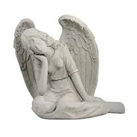 17" Gray Graceful Sitting Angel Outdoor Garden Statue