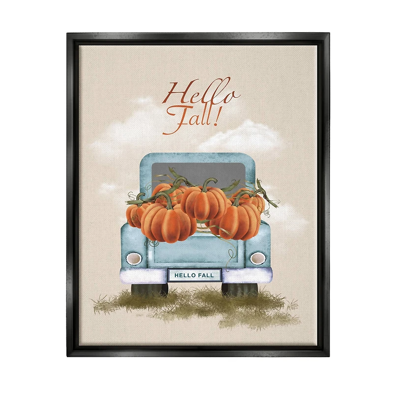 Stupell Industries Hello Fall Seasonal Autumn Pumpkins Framed Floater Canvas Wall Art