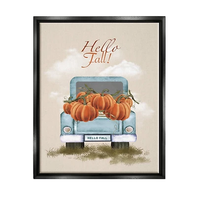 Stupell Industries Hello Fall Seasonal Autumn Pumpkins Framed Floater Canvas Wall Art
