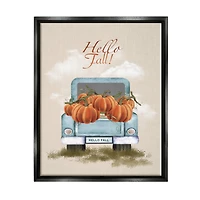 Stupell Industries Hello Fall Seasonal Autumn Pumpkins Framed Floater Canvas Wall Art