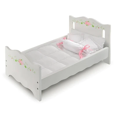 Badger Basket White Rose Doll Bed with Bedding