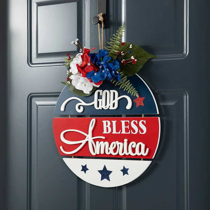 Glitzhome® 14" God Bless America Round Sign