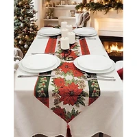 Wizardi 13.75" x 67" Poinsettia Christmas Table Runner