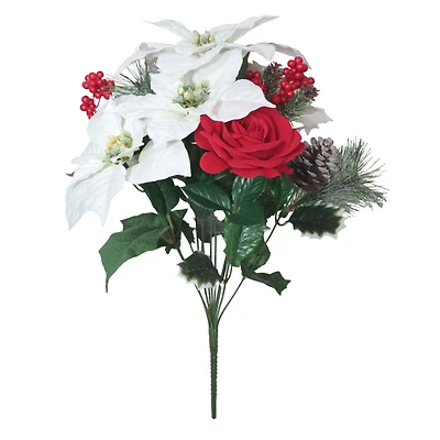 18.5" White Poinsettia & Red Rose Mix Deluxe Bush by Ashland®