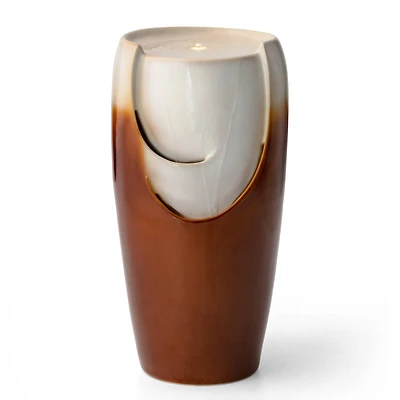 Glitzhome® 29.25" LED Sand Beige & Brown Ceramic Pot Outdoor Floor Fountain