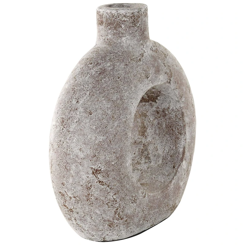 12" Cream Ceramic Textured Circle Donut Vase