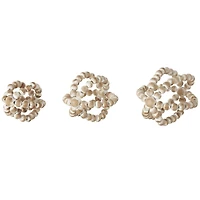 Whitewashed Brown Beaded Knot Wood Sculpture Set