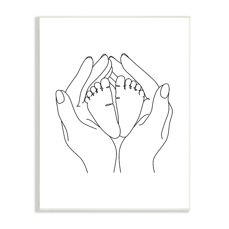 Stupell Industries Hands Holding Baby Feet Minimal Line Drawing Wall Plaque