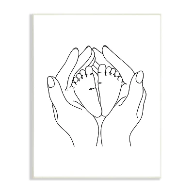 Stupell Industries Hands Holding Baby Feet Minimal Line Drawing Wall Plaque