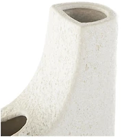 14" Speckled White Abstract Curved Ceramic Vase with Dual Openings