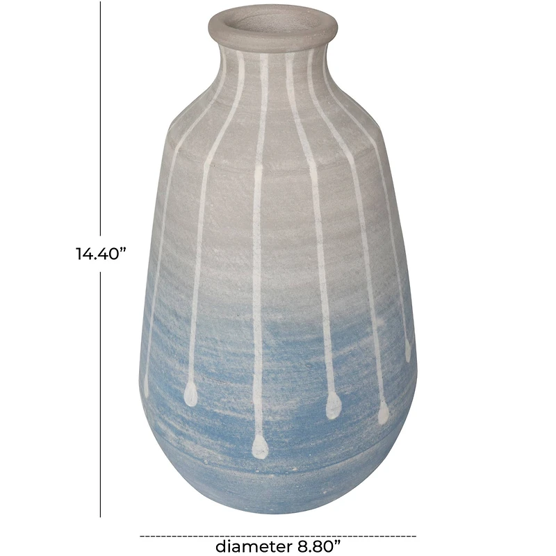 14" Blue & Gray Ombre Ceramic Abstract Drip Vase
