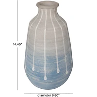 14" Blue & Gray Ombre Ceramic Abstract Drip Vase