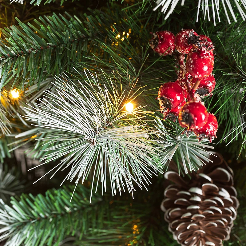 6ft. Pre-Lit Greenery Pinecones & Red Berries Artificial Christmas Porch Tree, Warm White LED Lights