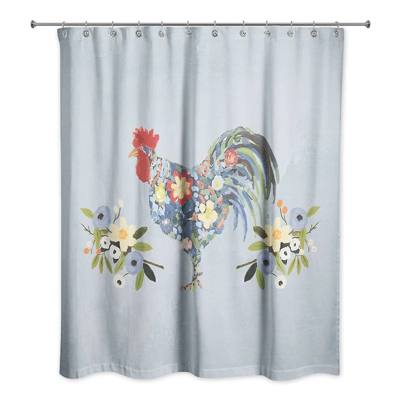 Floral Rooster Collage Blue 71" x 74" Shower Curtain