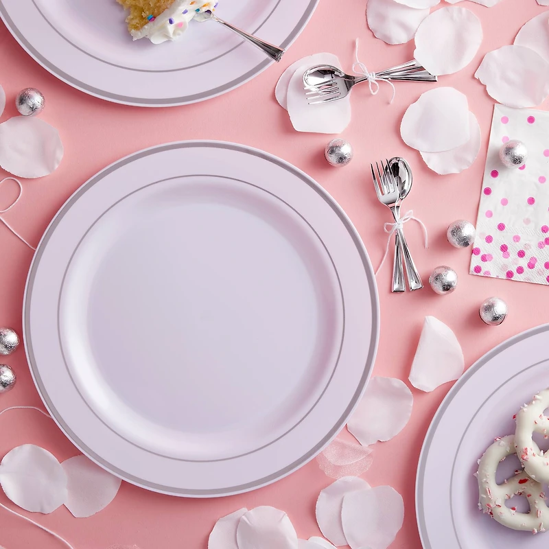 10.3" Round Banquet Plates with Silver Trim by Celebrate It™, 10ct.