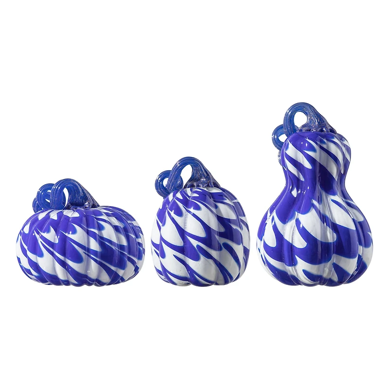 Glitzhome® Blue and White Glass Pumpkin & Gourd Set