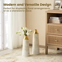 Glitzhome® Modern White & Gold Striped Metal Floor Vases Set