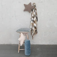 Hello Honey® Gray & Natural White Square Cotton Tufted Velvet Pillow with Snowflake & Chambray Back