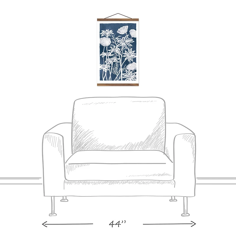 Blue White Floral 12" x 18" Teak Hanging Canvas