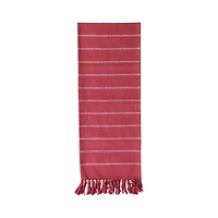 Hello Honey® 72" Red & White Brushed Cotton Flannel Table Runner with Stripes & Fringe