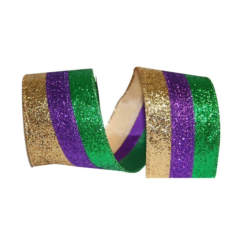 Reliant 2.5" x 5yd. Glitter Wired Mardi Gras Stripe Ribbon