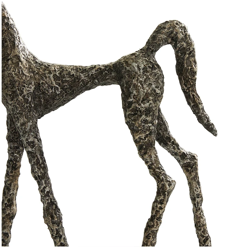 16.5" Bronze Polystone Horse Textured Slim Frame Sculpture with Silver Accents