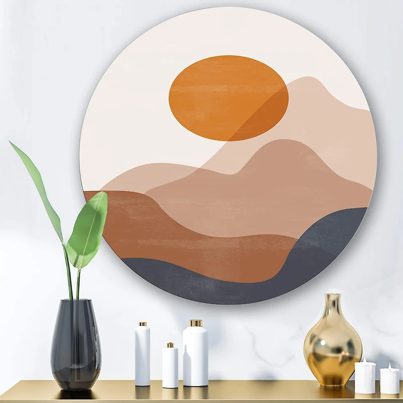 Designart - Abstract Red Moon In Earth Toned Mountains II