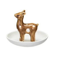 Hello Honey® 4.25" White & Brown Decorative Stoneware Dish with Deer & Reactive Glaze